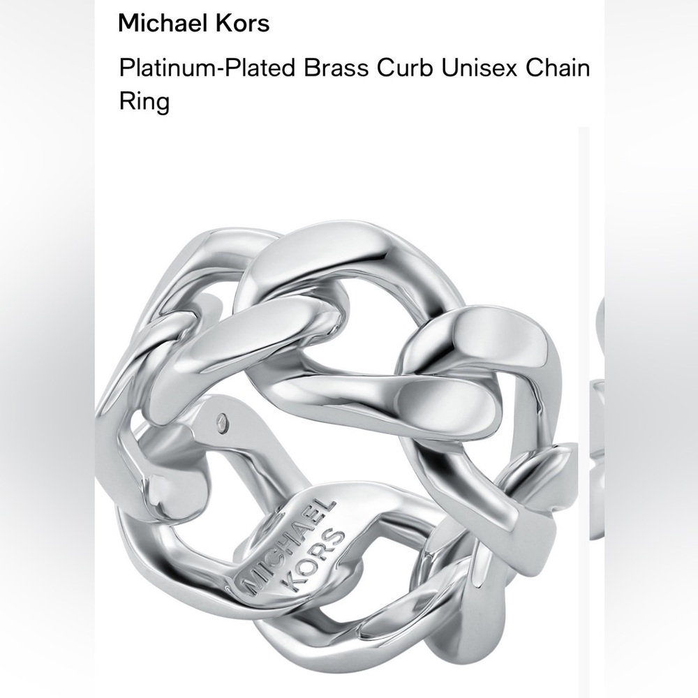 Michael Kors Platinum Plated Brass Unisex Chain Ring NWT - Picture 2 of 6